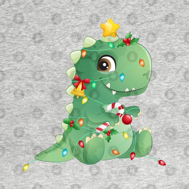 Cute Christmas Tree T Rex Dinosaur by P-ashion Tee